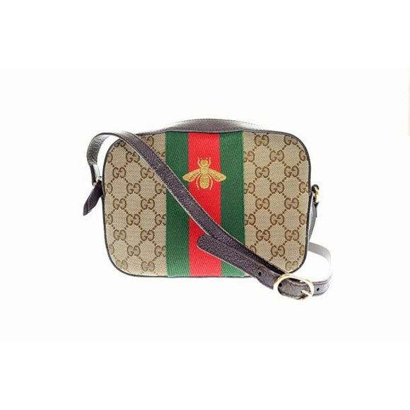 Gucci GG Canvas Signature Web Bee Shoulder Bag Brown - Picture 1 of 6
